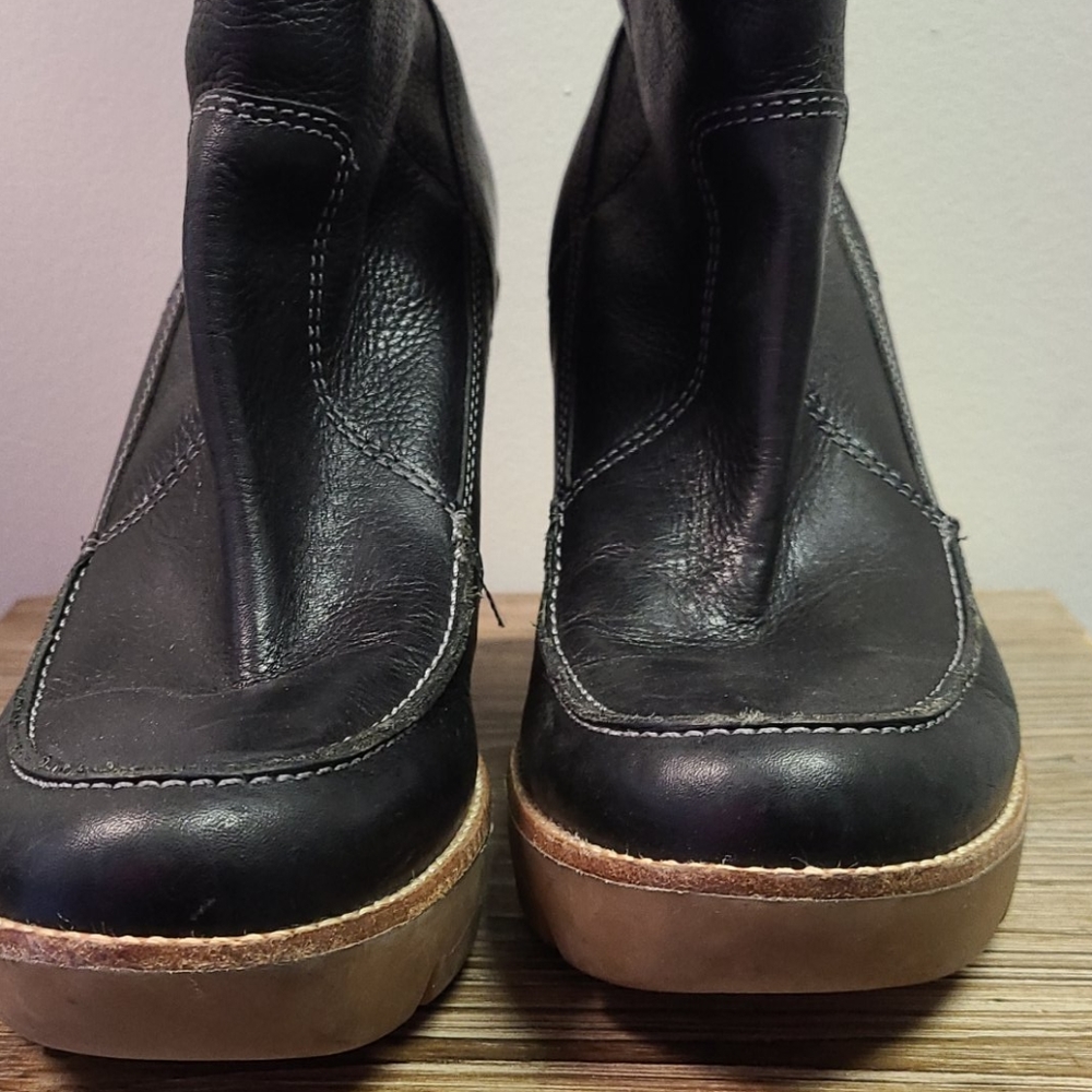 KORS Michael Kors Black Leather Wedge Boots 10 - Picture 7 of 14